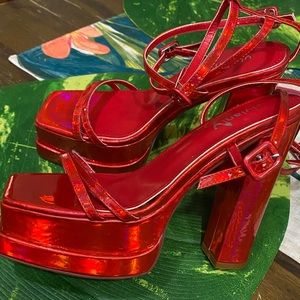 vivianly RED Open Toe Platform Heels Ankle Strap Sandals Block with box